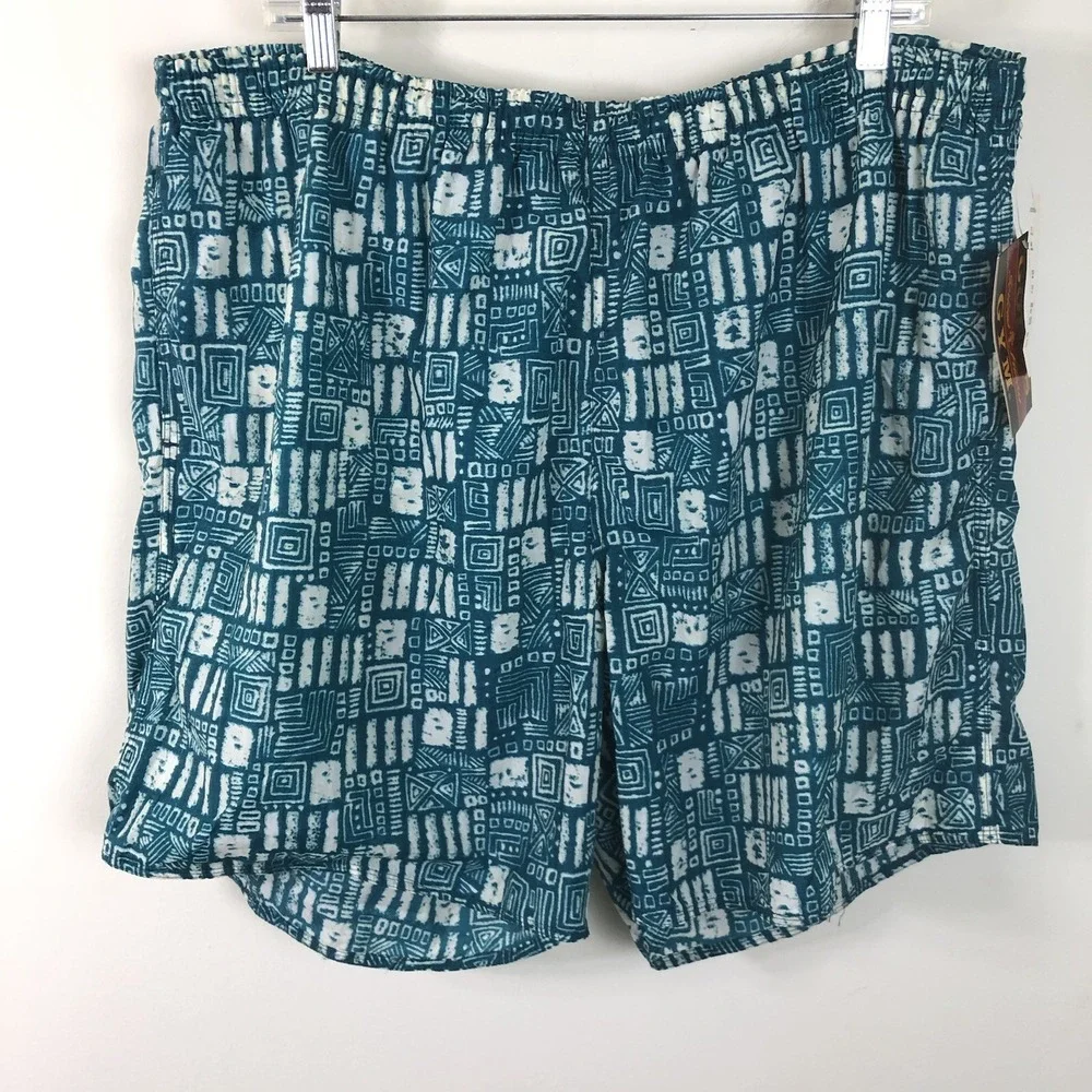 Gold's Gym Tribal Pattern Swim Trunks Shorts Men's Sz XL Teal Beach Athletic